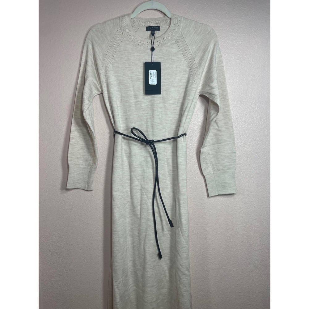 Rag & Bone Loren Long Belted Dress Ivory Wool Blendโ Knit XXS